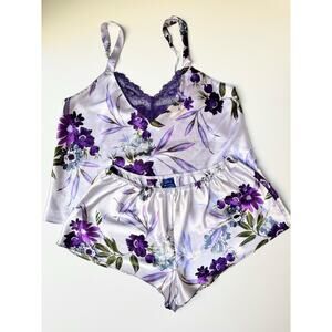Apt. 9 Intimates Purple Lavender Satin Floral Cami & Shorts Pajama Set XL